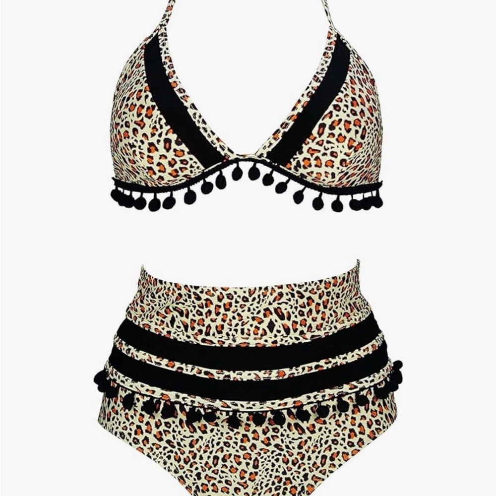 Two piece swim suit with high waist bottoms